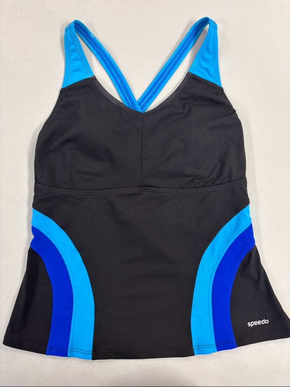 Speedo Women’s Black Tankini Top with Blue Accents